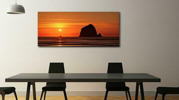 Haystack rock silhouetted at sunset on Oregon s Pacific coast photo