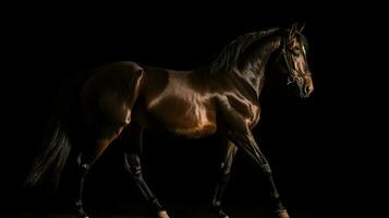 Backlit silhouette of a Spanish horse on black background photo