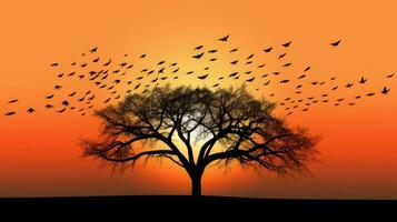 Ideal image for printing or website decoration birds and trees in silhouette photo