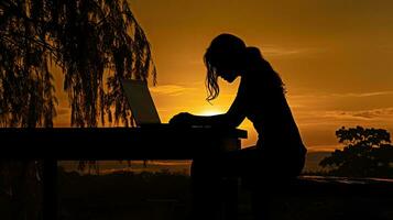 Unhappy woman stressed at desk Health focus photo