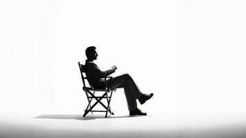 Silhouetted director chair on white background photo