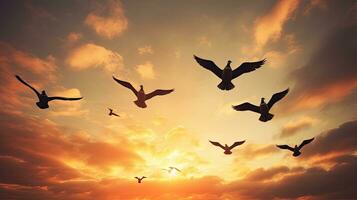 aves de libertad fauna silvestre gansos rebaño en el cielo foto
