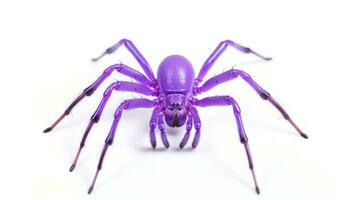 cerca arriba macro Disparo de un azul Violeta araña con largo piernas dando un horror ambiente aislado en un blanco antecedentes foto