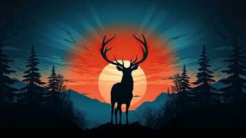 Silhouette of reindeer with grand antlers photo