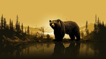 Golden Silhouette of a Grizzly Bear photo