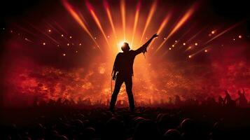 Male singer s silhouette illuminated by stage lights at a rock concert photo