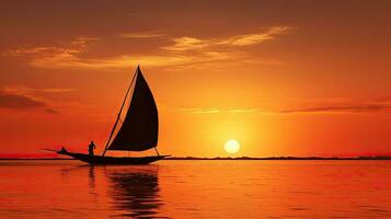 Dhow silhouette over calm water Maputo Bay Mozambique photo