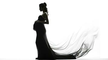 Pregnant woman s outline on white backdrop photo