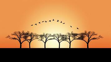 Ideal image for printing or website decoration birds and trees in silhouette photo