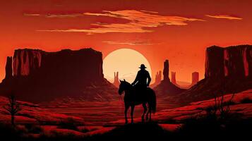 Cowboy on horse with Three Sisters monument in the backdrop photo