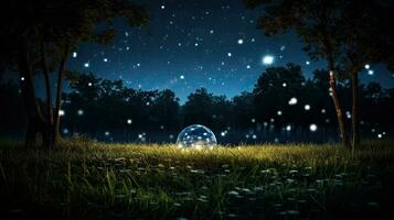 Moonlit night with stars and glass lawn silhouettes photo