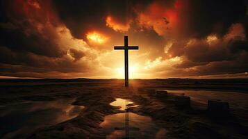 A cross against a dramatic sky in a picture photo
