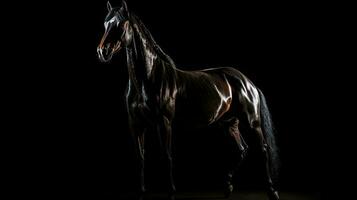 Backlit silhouette of a Spanish horse on black background photo