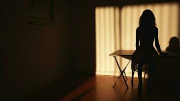 Shadow of unidentified woman in her residence Symbolizes depression photo