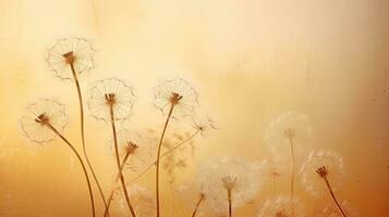 Dandelion flowers cast a natural shadow on beige paper creating an abstract and decorative composition in pastel shades The neutral photo