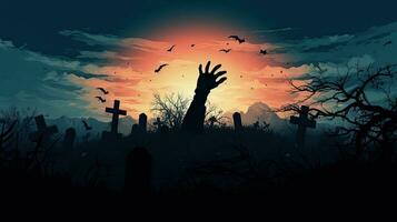 Zombie hand emerging from grave photo