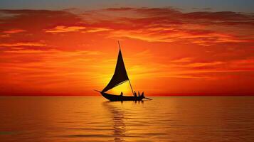 Dhow silhouette over calm water Maputo Bay Mozambique photo