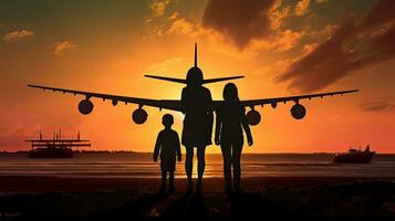 Outline of family and plane photo