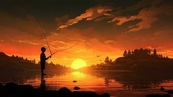 Boy fishing in the evening photo