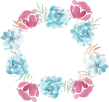 Pink and Blue Rose Watercolor Flower Wreath png