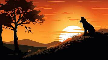 Outline of a fox on a hill at dawn photo