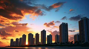 Condo skyscrapers in Sunny Isles Beach Florida isolated against colorful summer sunset sky photo
