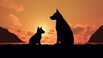 Silhouette of pets against stunning backdrop photo