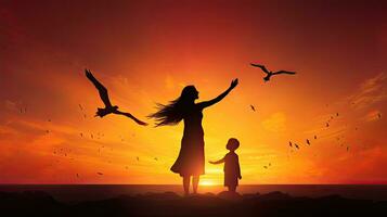 Mother and daughter observing a bird in flight symbolizing freedom hope and lessons towards success photo