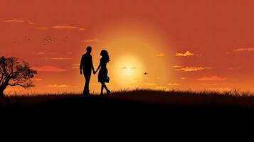 parejas disfrutar naturaleza caminar relajarse y otoño en amor durante romántico reuniones a puesta de sol foto