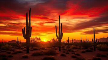 Sunset over a cactus in Arizona photo