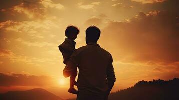 padre con niño en espalda a puesta de sol con Clásico instagram filtrar foto