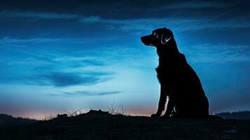 Evening blue hour illuminates dog in silhouette photo
