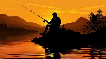 Man fishing against a sunset backdrop photo