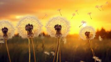 Stunning dark silhouette of dandelion on clear background stylish natural wallpaper photo