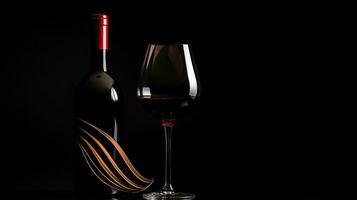 Red wine bottle and glass black background photo