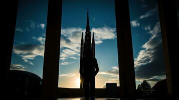 Coventry Cathedral outlined against the sky photo