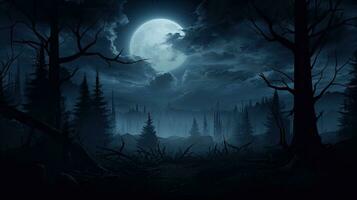 Spooky forest with full moon for Halloween atmosphere photo