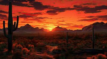 Sunset over a cactus in Arizona photo