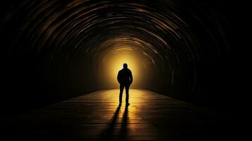 hombre caminando mediante un túnel s silueta foto