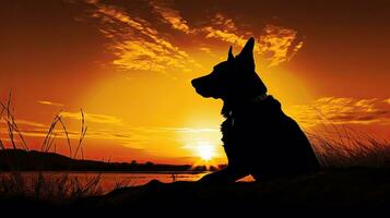 Silhouette of a dog animal portrait during sunset photo