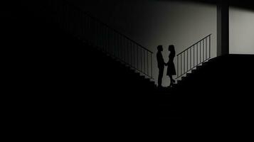 Two people descending the stairs in shadow photo