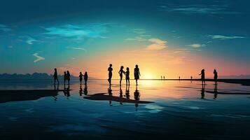 personas en el playa en contorno foto