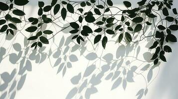 Silhouette shadow of leaves on a white background Blurred sunlight on tropical leaves photo