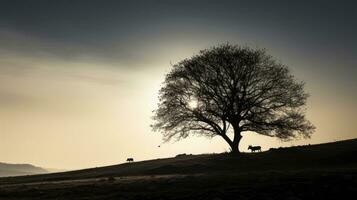 Silhouette of a tree rural area captured in photograph photo