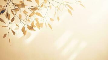 Silhouetted leaves gracefully cast translucent shadows on a neutral backdrop kissed by morning sunlight photo