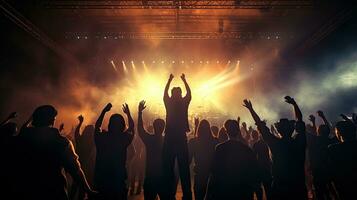 Back view of fans cheering at rock concert photo