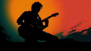 Guitar player in silhouette photo