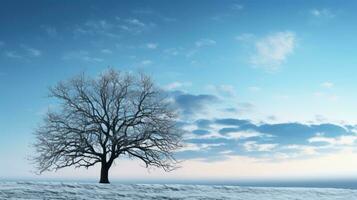 Winter tree silhouette against cloudy sky background photo