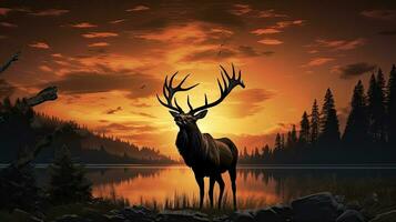 Dark outline of a bugling Bull Elk during dusk photo