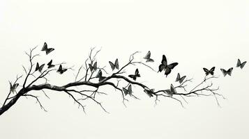 Butterflies and leafless tree on white background photo